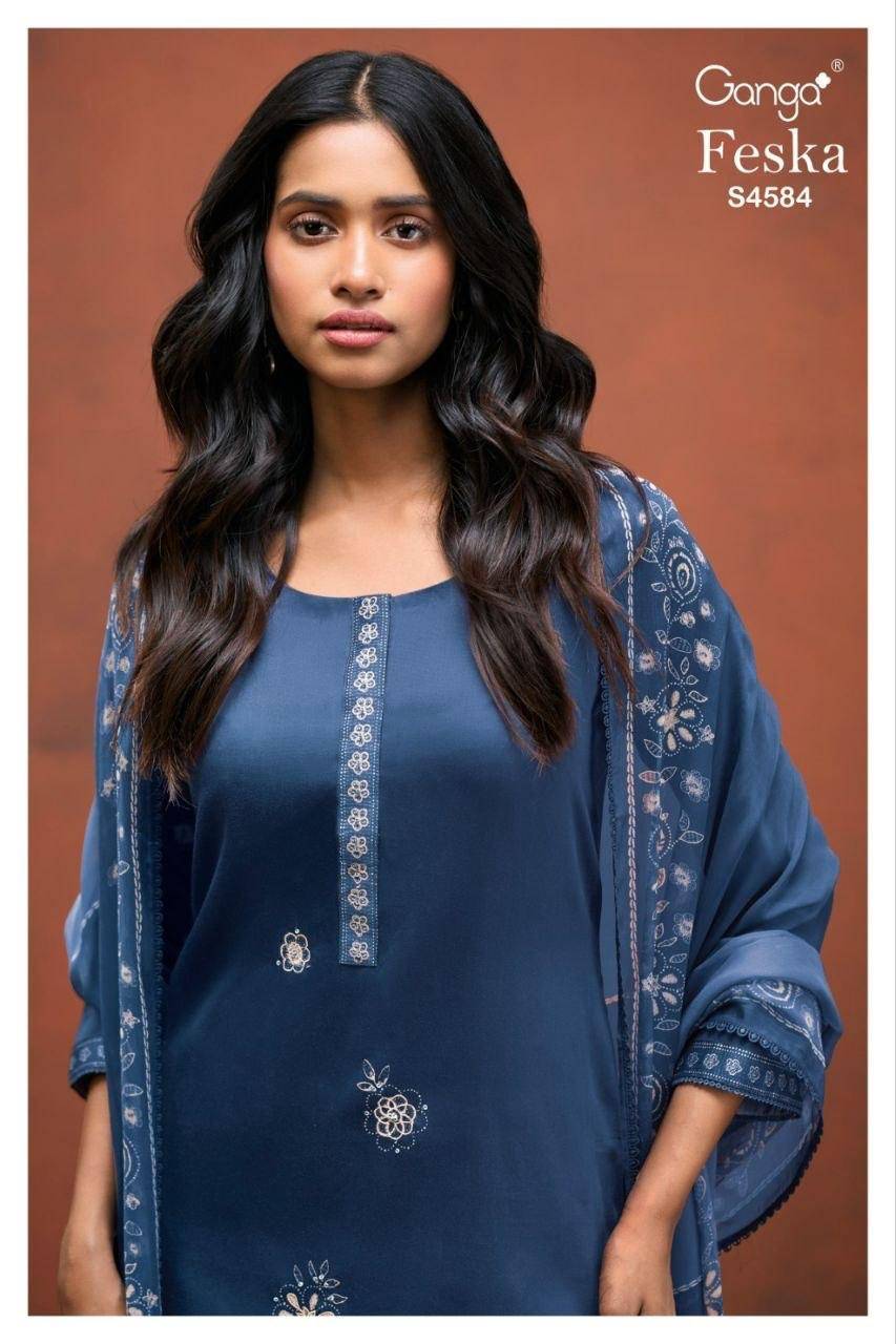 FESKA 4584 by Ganga Fashion 4584A To 4584D Series Beautiful Fancy Stylish Colourful casual wear PREMIUM COTTON SATIN Dresses At Wholesale Price